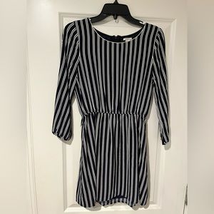 Dark navy and white striped, long sleeve dress. Size small